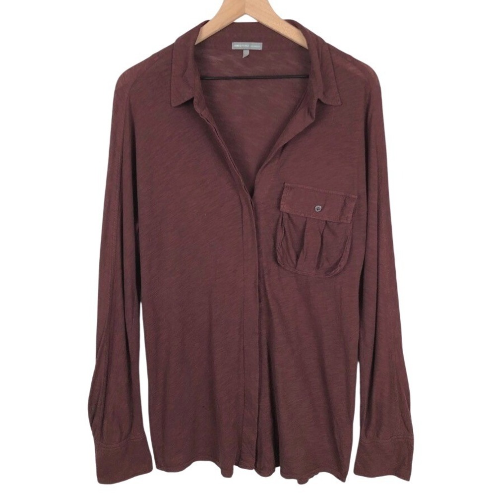 JAMES PERSE Los Angeles Slub Jersey Top Sz 4 Burgundy Button Up Shirt WUA3077